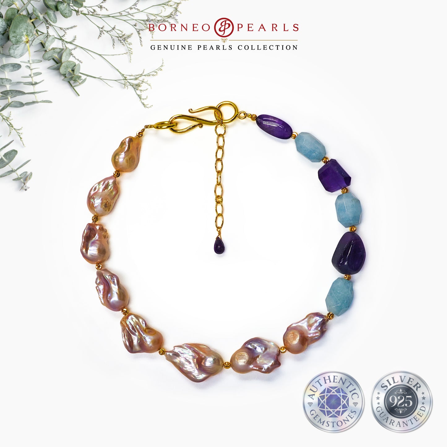 Royal Sea Breeze Baroque Aquamarine & Amethyst Necklace