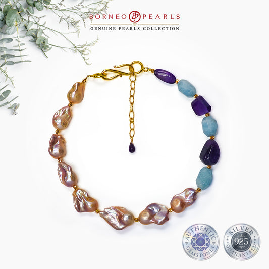 Royal Sea Breeze Baroque Aquamarine & Amethyst Necklace