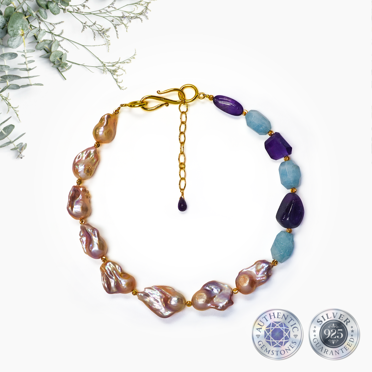 Royal Sea Breeze Baroque Aquamarine & Amethyst Necklace