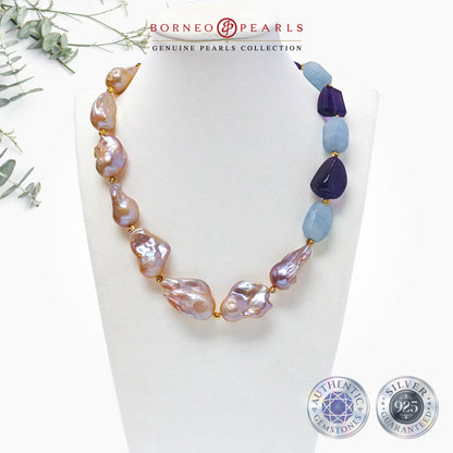 Royal Sea Breeze Baroque Aquamarine & Amethyst Necklace