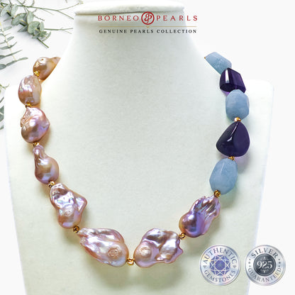 Royal Sea Breeze Baroque Aquamarine & Amethyst Necklace