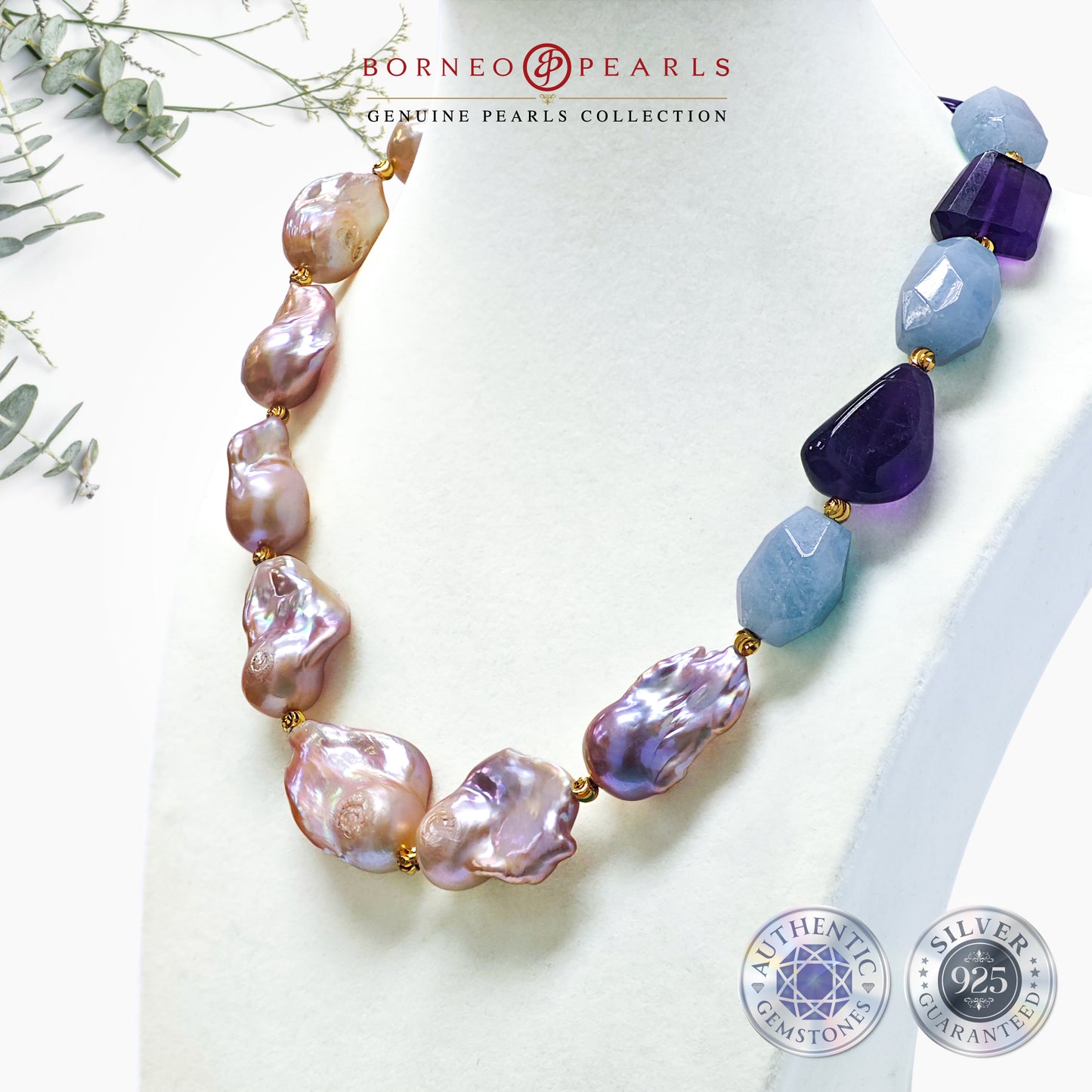 Royal Sea Breeze Baroque Aquamarine & Amethyst Necklace