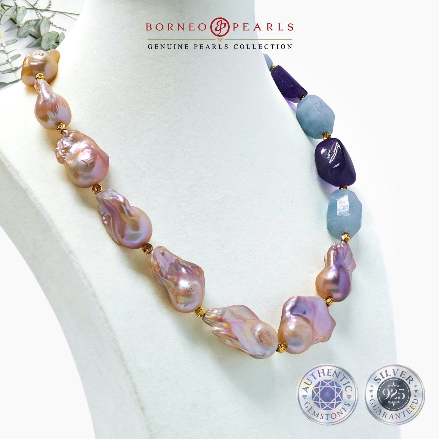 Royal Sea Breeze Baroque Aquamarine & Amethyst Necklace