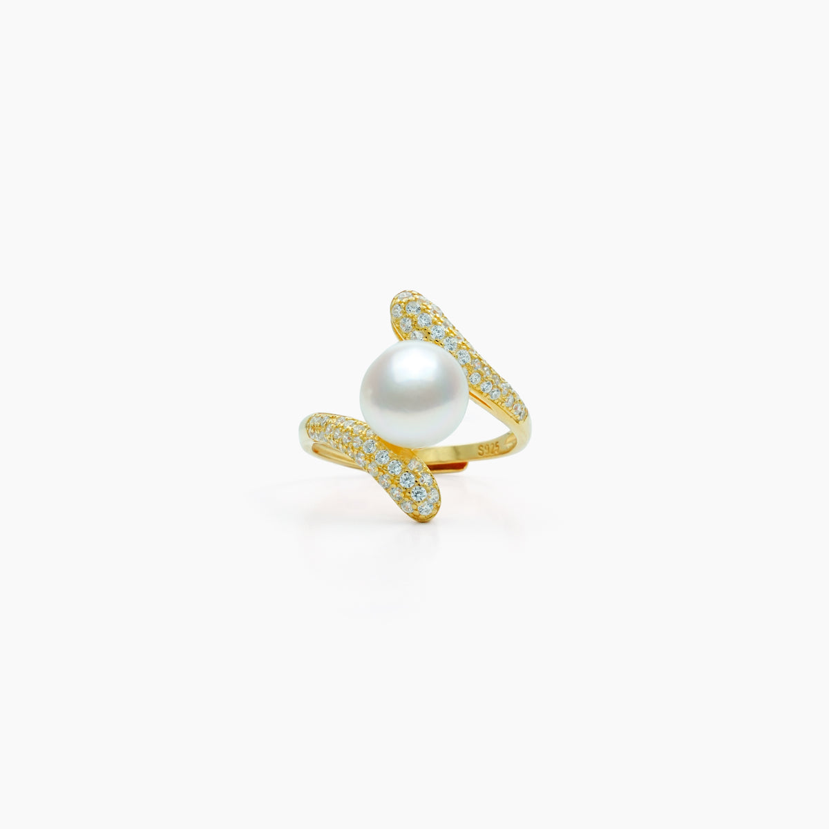 Luminous Crossover Pearl Adjustable Ring – 925 Silver