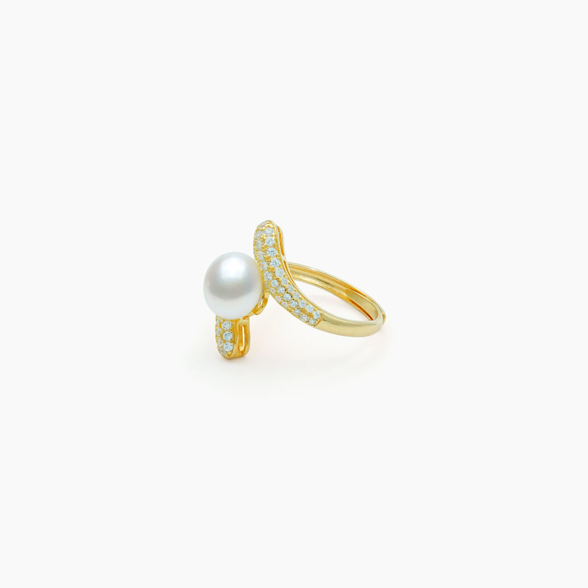 Luminous Crossover Pearl Adjustable Ring – 925 Silver