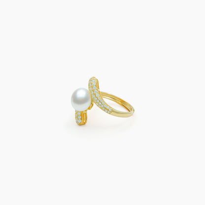 Luminous Crossover Pearl Adjustable Ring – 925 Silver