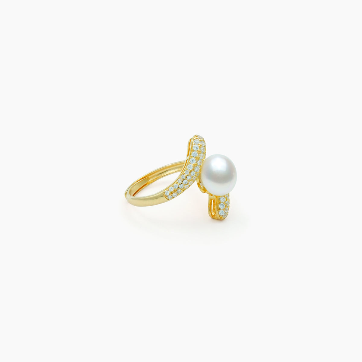 Luminous Crossover Pearl Adjustable Ring – 925 Silver