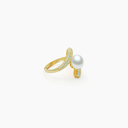 Luminous Crossover Pearl Adjustable Ring – 925 Silver