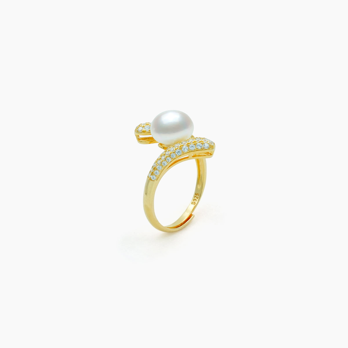Luminous Crossover Pearl Adjustable Ring – 925 Silver