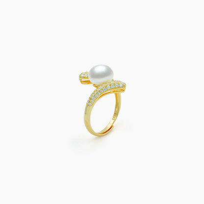 Luminous Crossover Pearl Adjustable Ring – 925 Silver