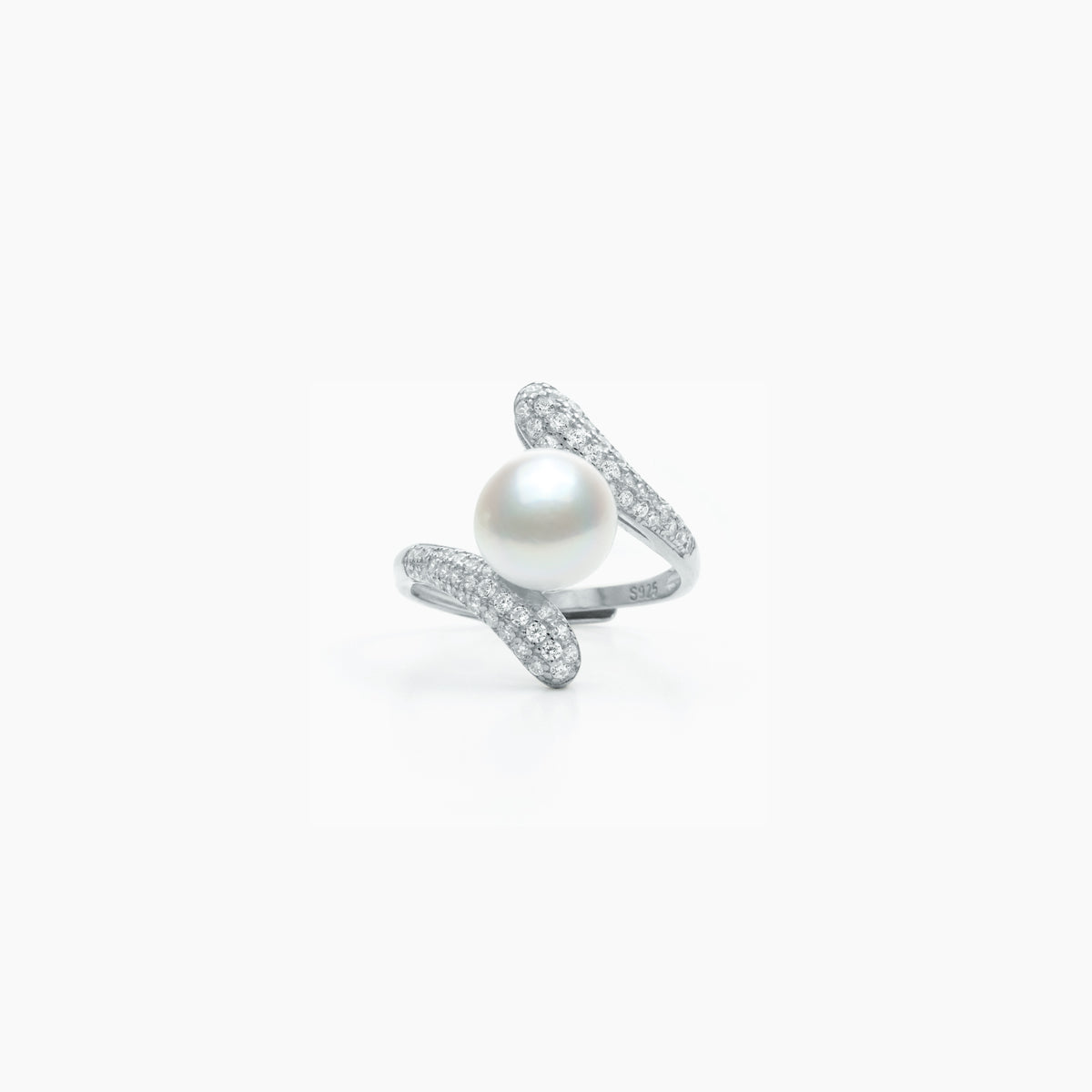Luminous Crossover Pearl Adjustable Ring – 925 Silver