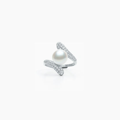 Luminous Crossover Pearl Adjustable Ring – 925 Silver