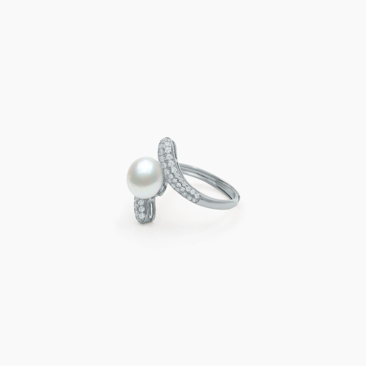 Luminous Crossover Pearl Adjustable Ring – 925 Silver