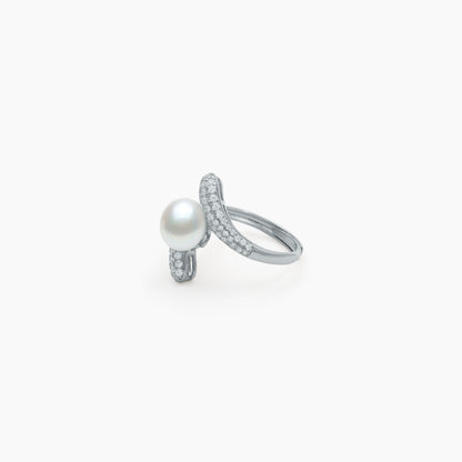 Luminous Crossover Pearl Adjustable Ring – 925 Silver