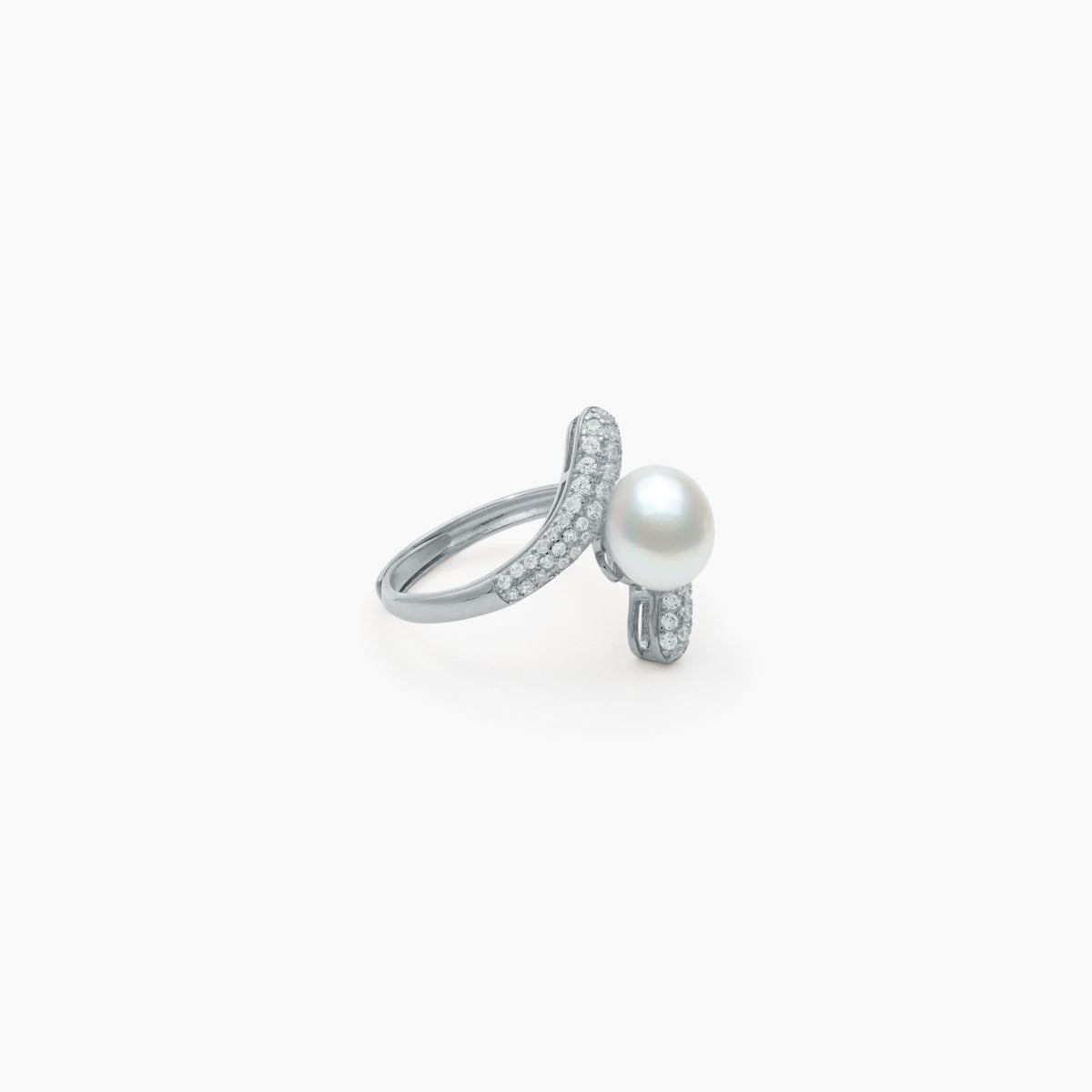 Luminous Crossover Pearl Adjustable Ring – 925 Silver