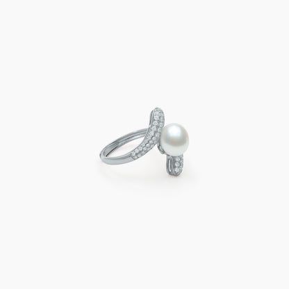 Luminous Crossover Pearl Adjustable Ring – 925 Silver