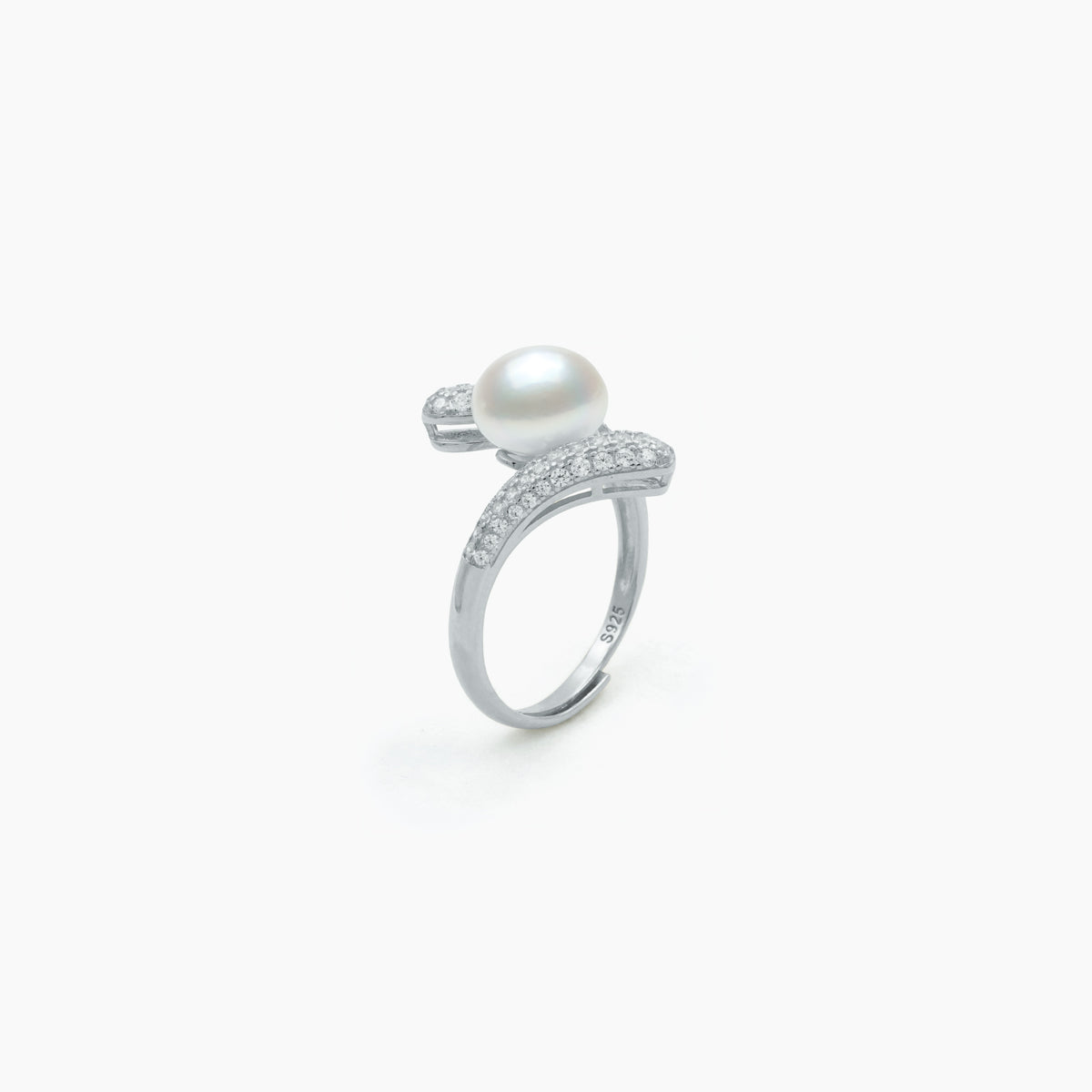Luminous Crossover Pearl Adjustable Ring – 925 Silver