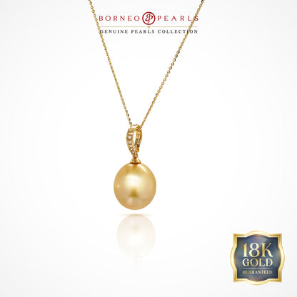 12.5-13mm Golden South Sea & Diamonds Pendant in 18k Yellow Gold