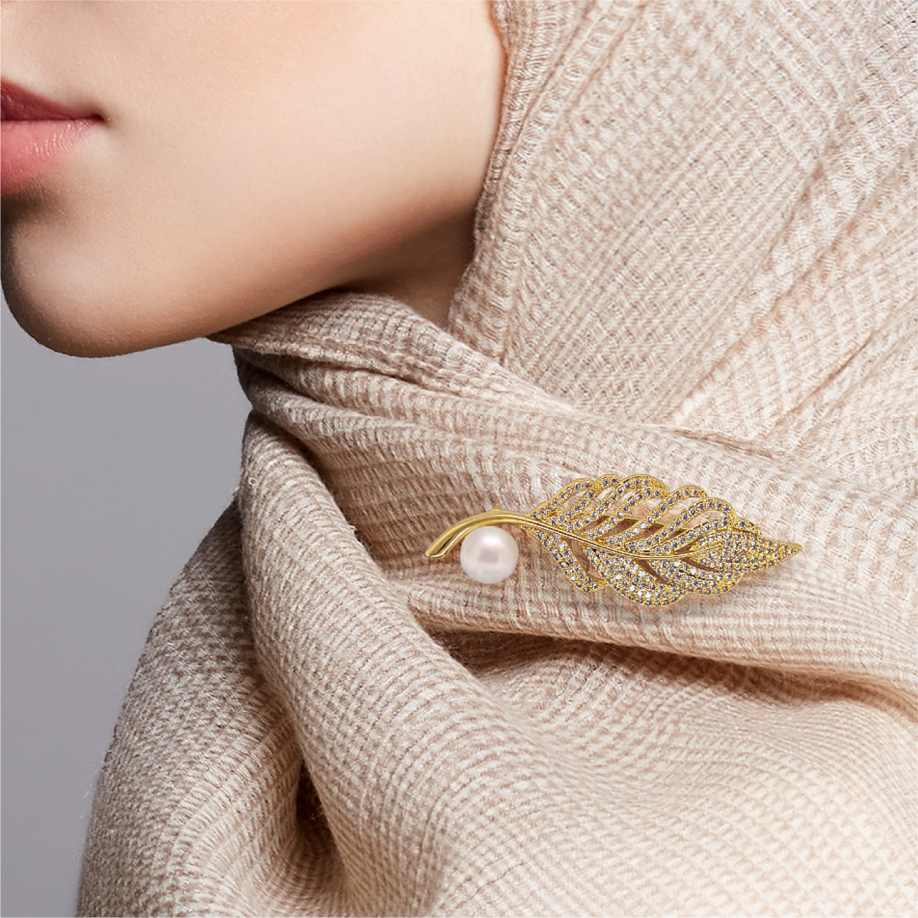 Golden Leaf Pearl Brooch
