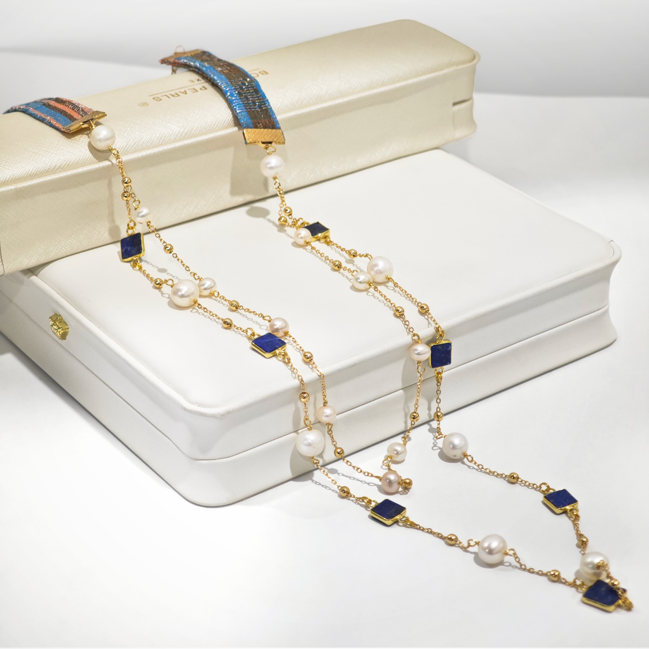 41" Songket , Pearls & Lapis Lazuli
