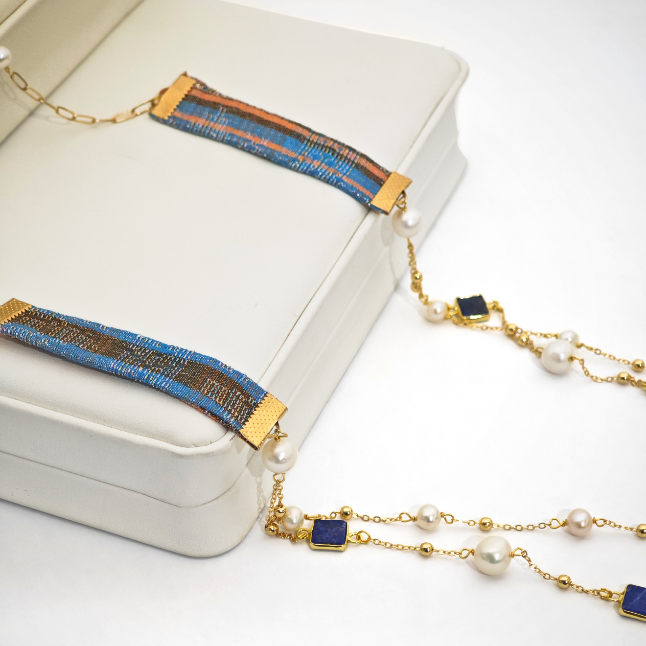 41" Songket , Pearls & Lapis Lazuli