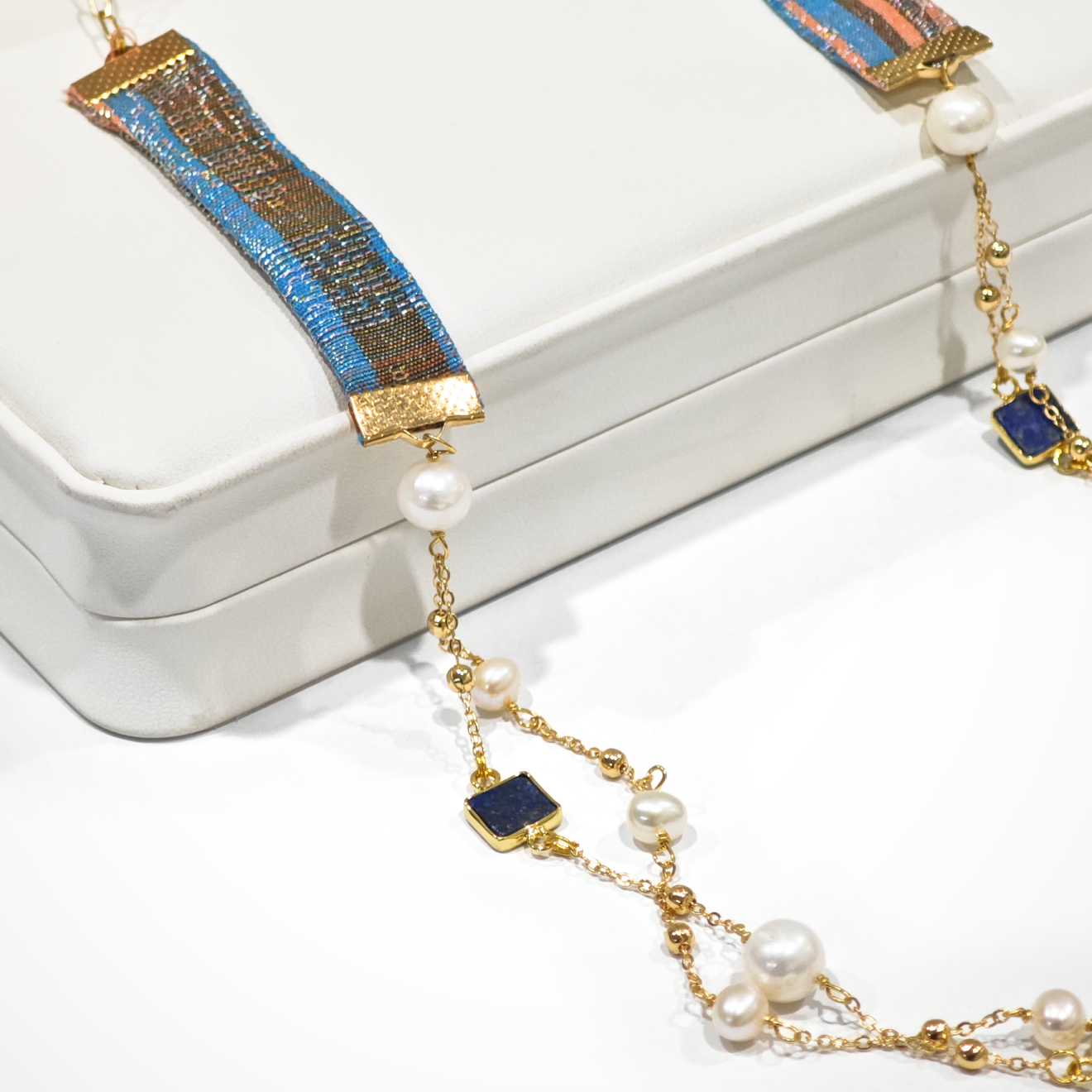 41" Songket , Pearls & Lapis Lazuli