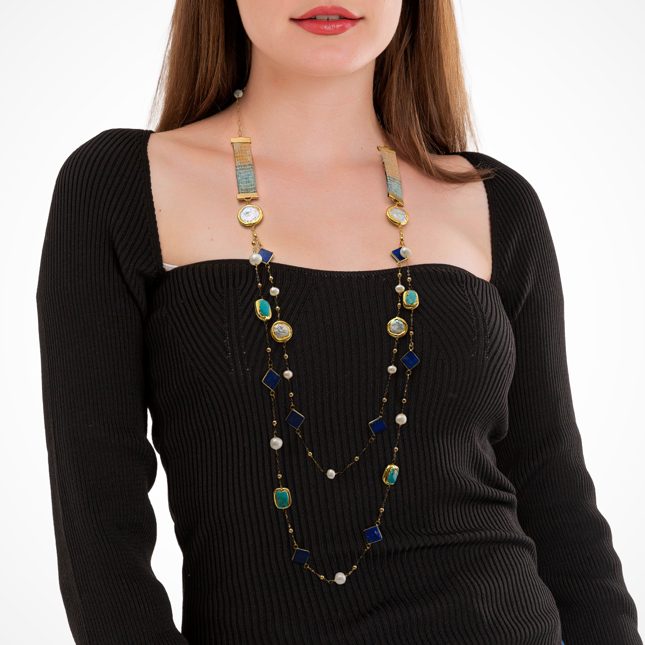 42" Songket Symphony Gemstone Necklace