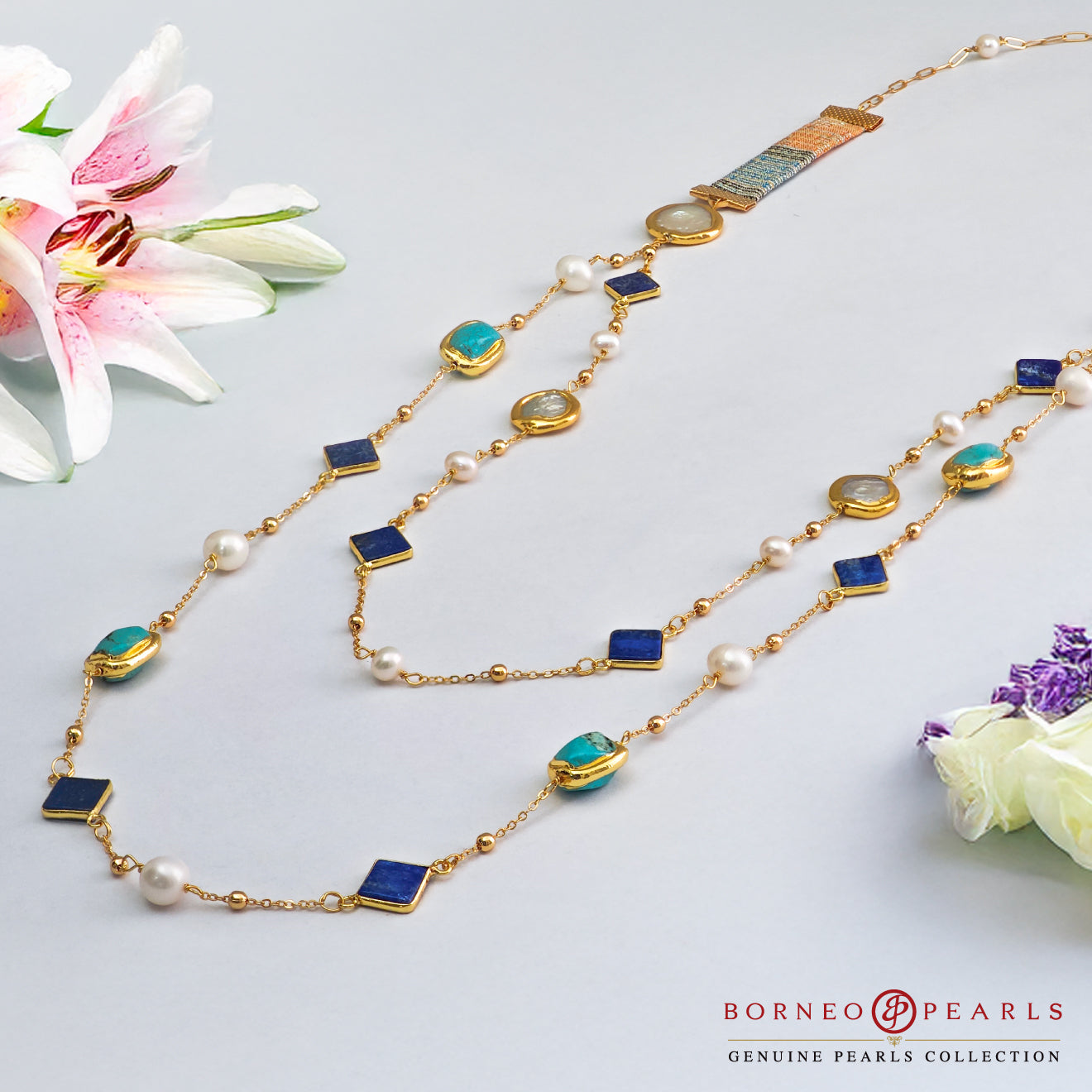 42" Songket Symphony Gemstone Necklace