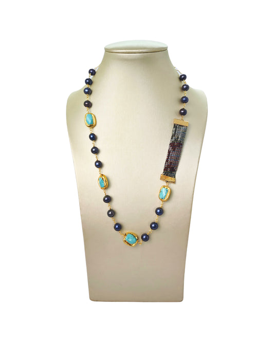 Songket , Pearls & Turquoise Necklace