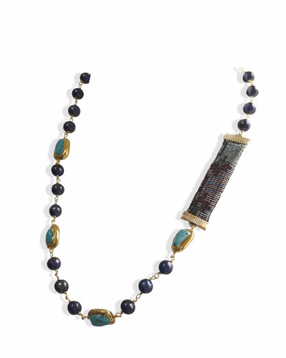 Songket , Pearls & Turquoise Necklace
