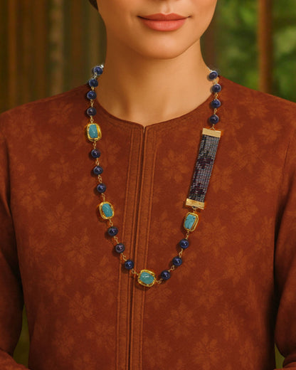 Songket , Pearls & Turquoise Necklace