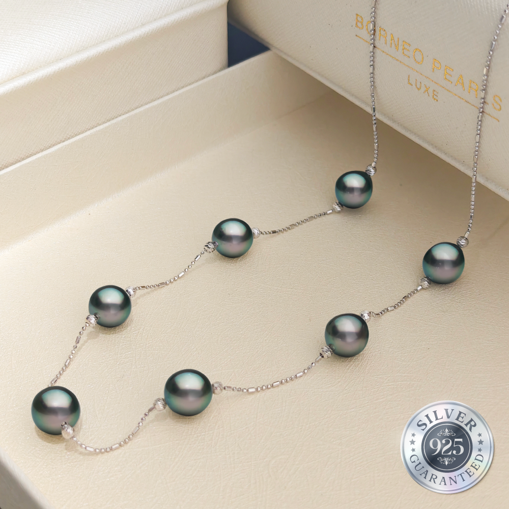 Cahaya Malam Tahitian Adjustable Pearl Necklace in 925 Silver