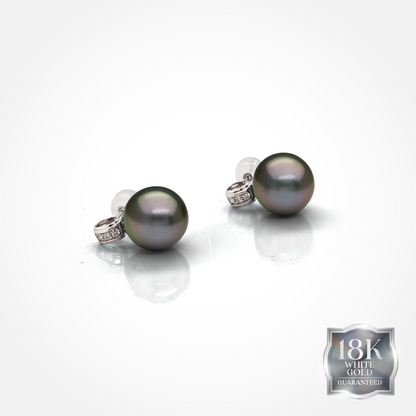 Cahaya Malam Tahitian Pearl & Diamond Stud Earrings in 18K White Gold