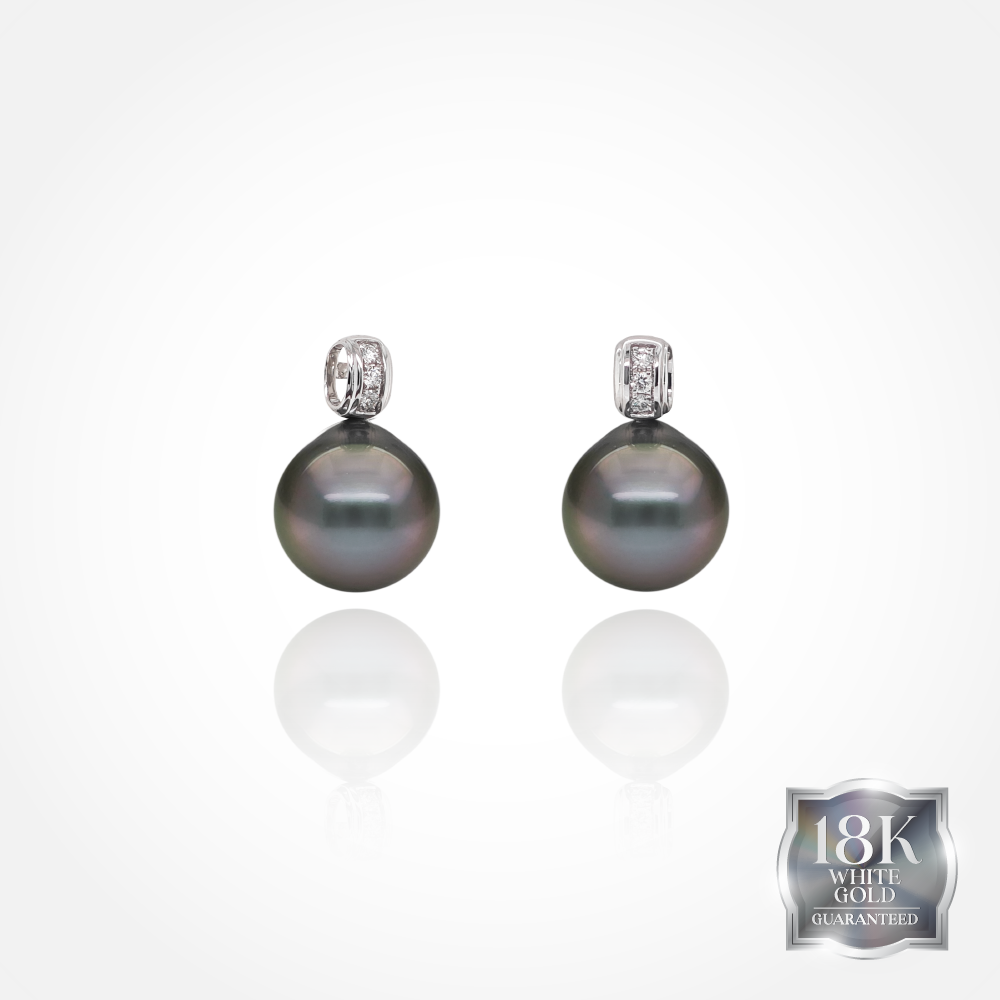 Cahaya Malam Tahitian Pearl & Diamond Stud Earrings in 18K White Gold