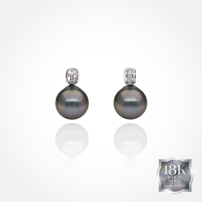 Cahaya Malam Tahitian Pearl & Diamond Stud Earrings in 18K White Gold