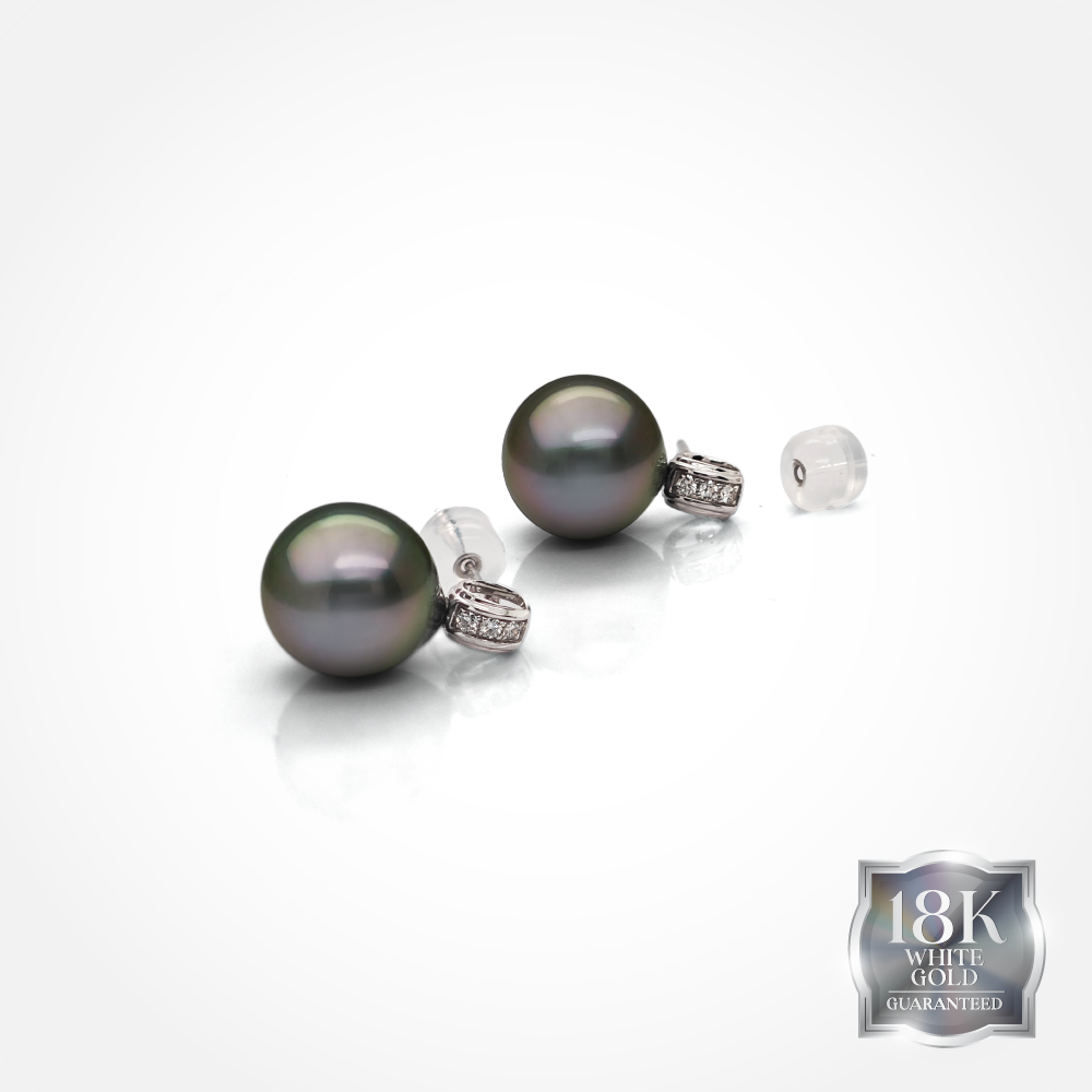 Cahaya Malam Tahitian Pearl & Diamond Stud Earrings in 18K White Gold