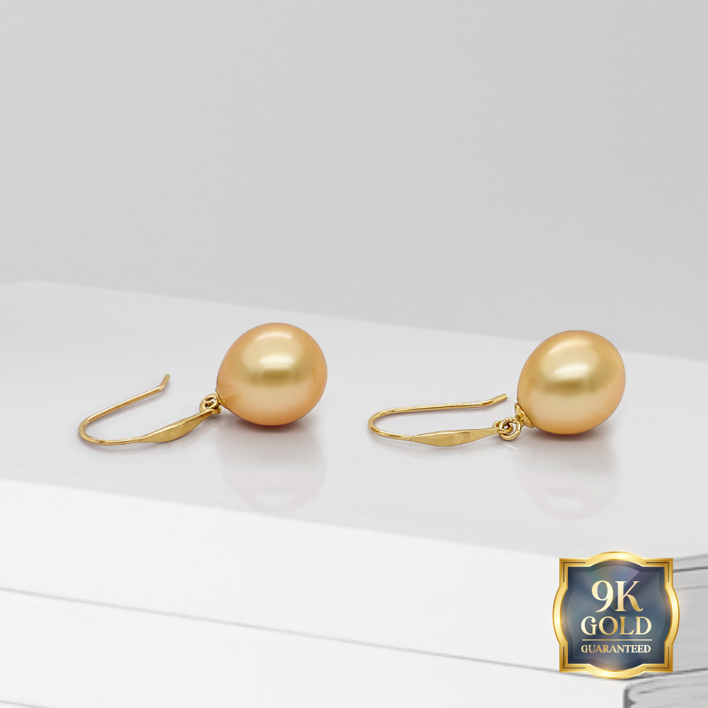 Sri Emas Golden South Sea Pearl Earrings in 9K Yellow Gold