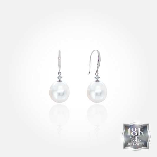 Purnama White South Sea Pearl Earrings in 18K White Gold