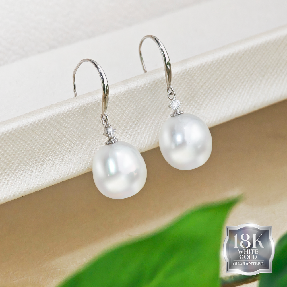 Purnama White South Sea Pearl Earrings in 18K White Gold