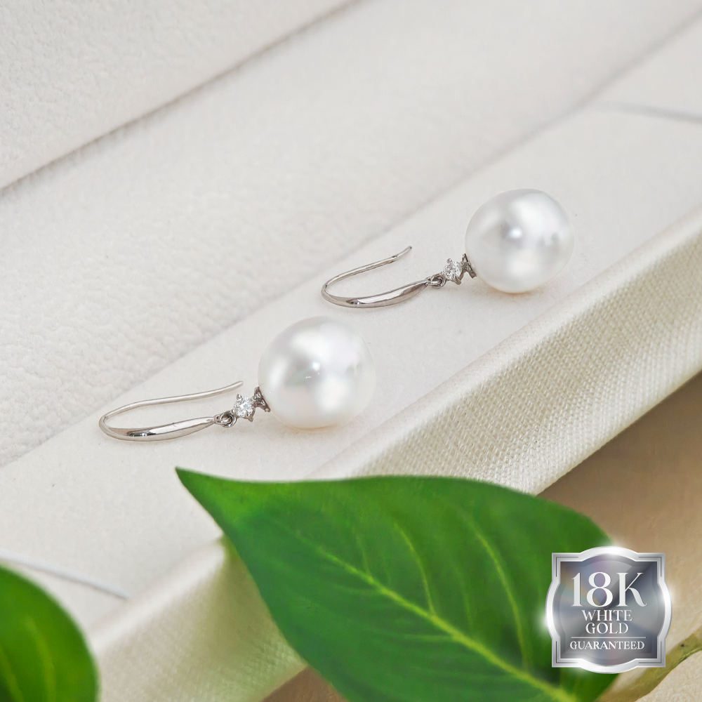 Purnama White South Sea Pearl Earrings in 18K White Gold