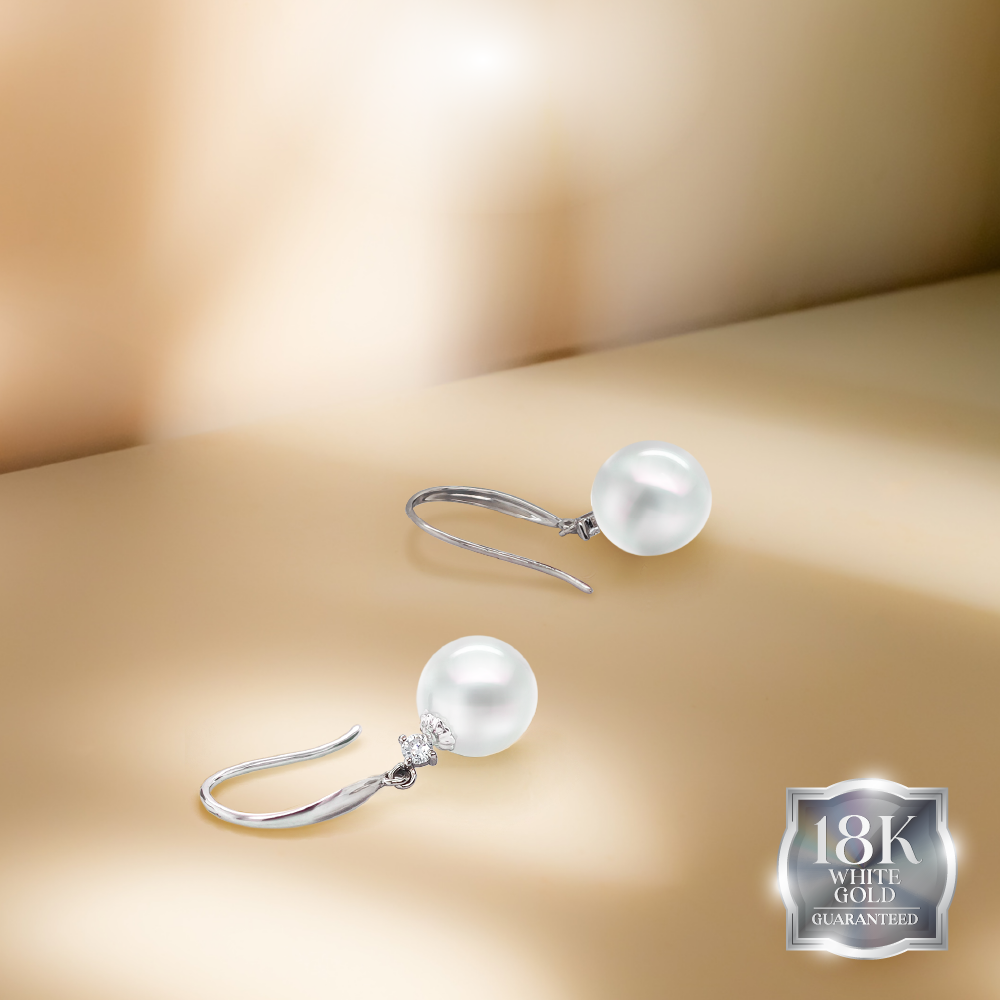 Purnama White South Sea Pearl Earrings in 18K White Gold