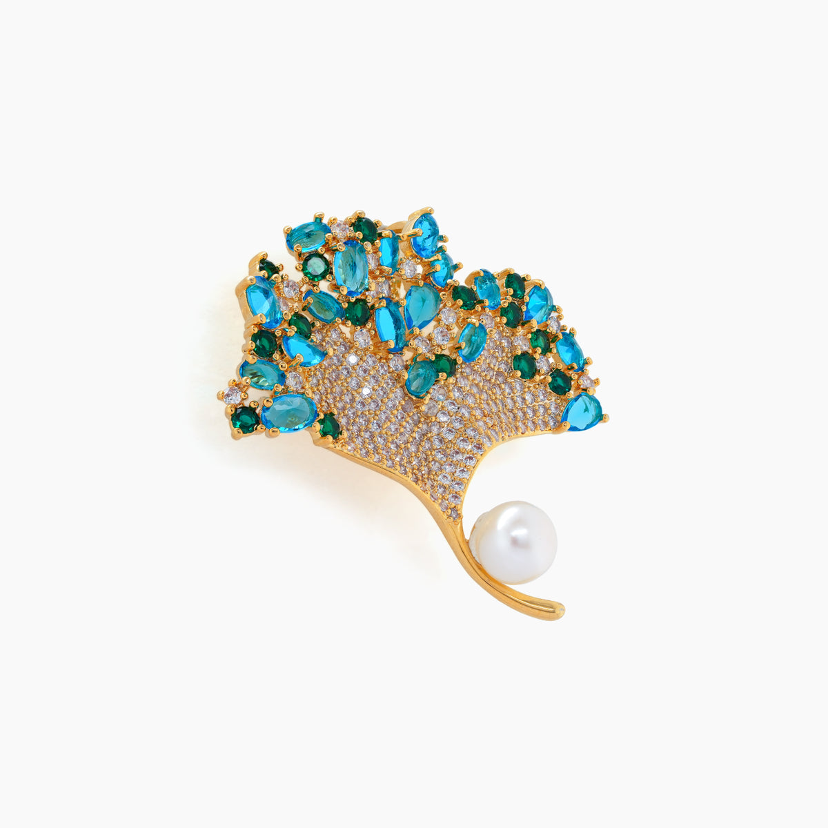 Crystal Fan Pearl Brooch