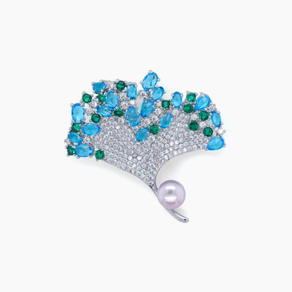 Crystal Fan Pearl Brooch