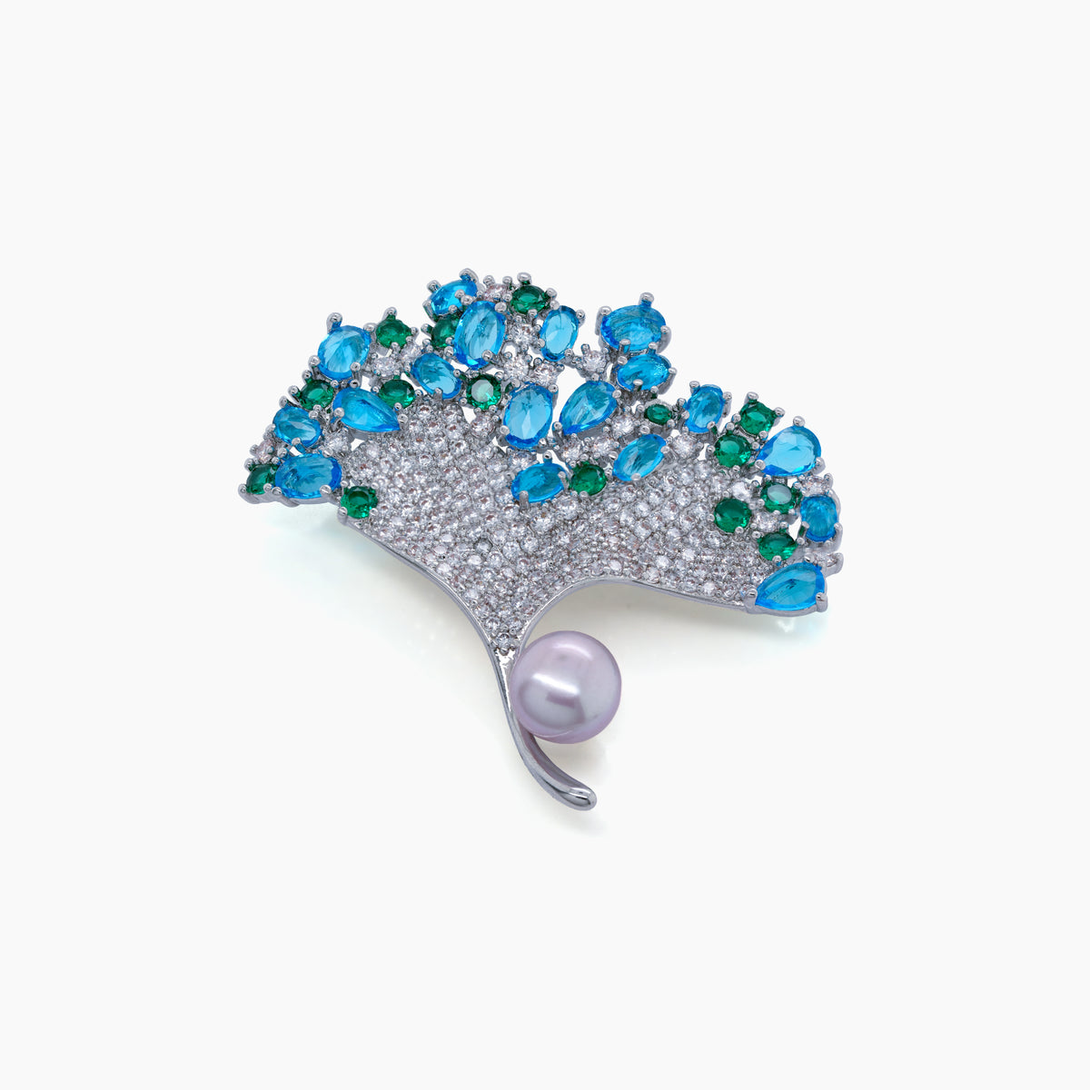 Crystal Fan Pearl Brooch