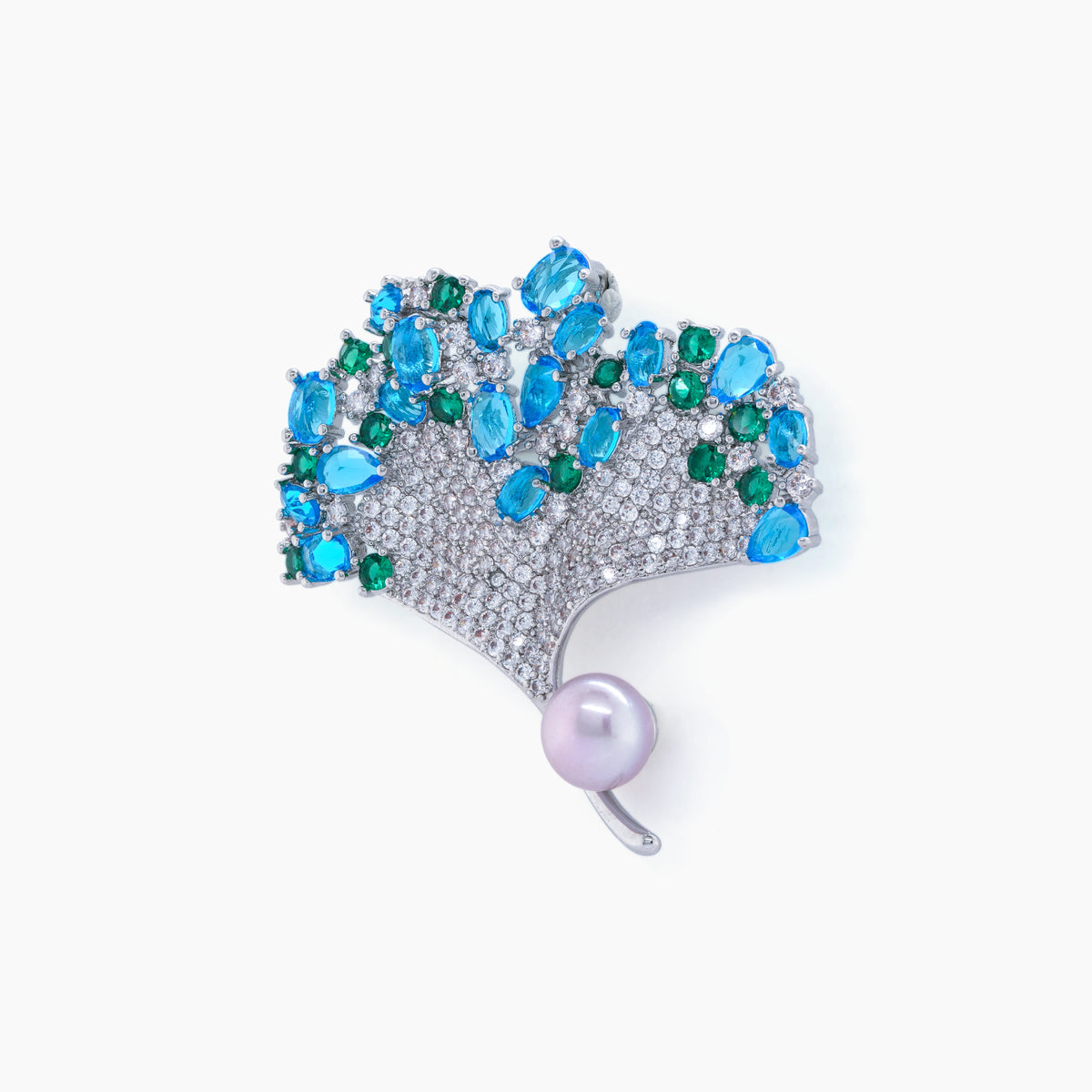 Crystal Fan Pearl Brooch