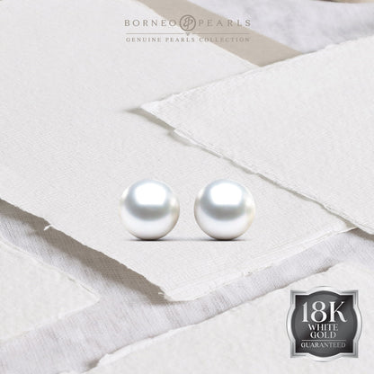 10.5-11mm South Sea White Studs in 18k White Gold