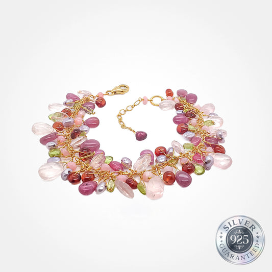 925 Silver Radiant Rose Gemstone Bracelet