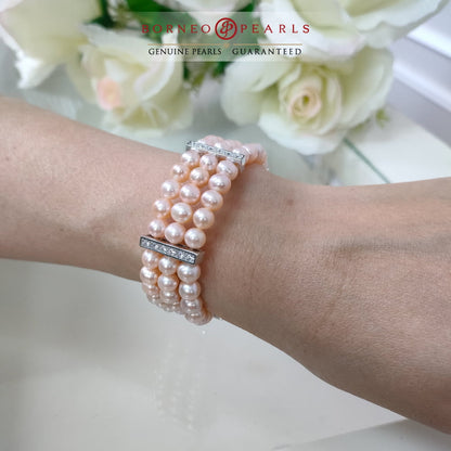 Three Layer Off Round Pearl Bracelet