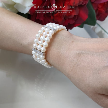 Three Layer Off Round Pearl Bracelet