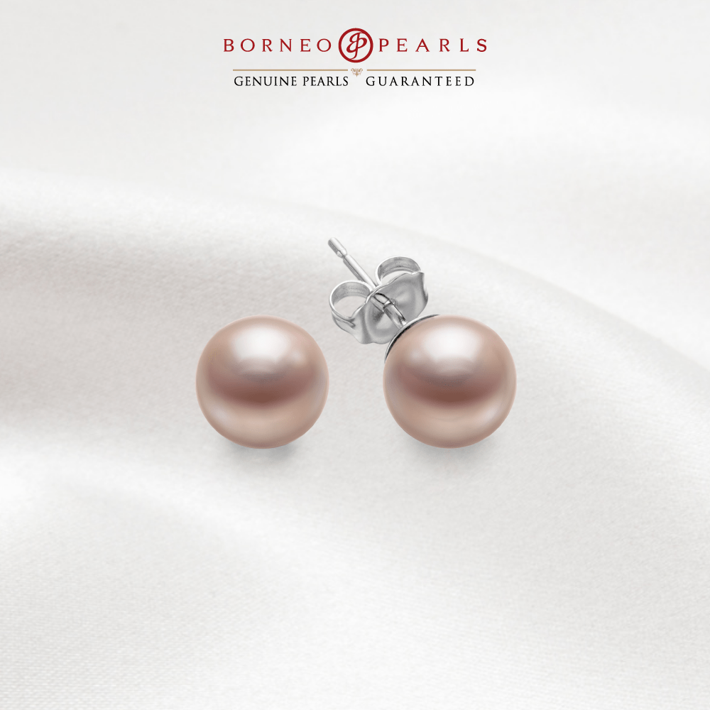 7-8mm Round Pearl Earrings in 9K White Gold / 925 Silver